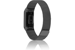Niboow Cinturino Compatible con Fitbit Charge 6/Charge 5, Acciaio Inossidabile Chiusura Magnetico, Rete Metallo Regolabile Watch Band Compatible con Fitbit Charge 6/Charge 5-Nero