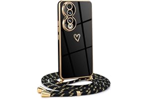 Mkej Funda para Honor 90 con Cuerda, TPU Suave Silicona diseño de corazón con Chapado en Oro de Lujo, Funda Honor 90 Cuerda para Mujeres y niñas
