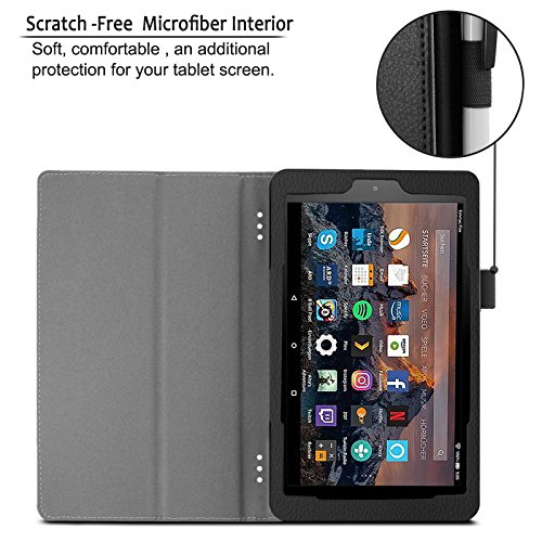 Amazon Fire 7-Hülle (7-Zoll-Tablet, 7. Generation – 2017), Infiland Slim Fit Folio PU-lederne dünne Kunstleder Schutzhülle Cover Tasche für Das neue Fire 7 (2017), 17,7 cm (7 Zoll) Display Tablet / 2015 Modell (mit Auto Schlaf / Wach Funktion)(Schwarz) - 5