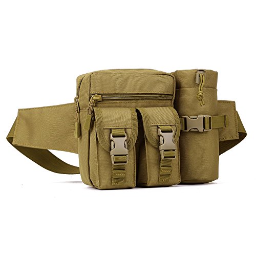 protectorplus riñonera bolsa bolso bandolera bolsa de hombro bolso táctico militaireavec bolsillo de botella de agua para senderismo/camping/viaje, marrón