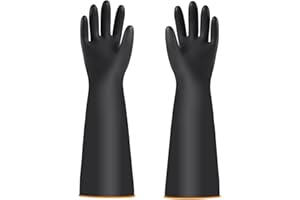 YONG-SHENG Guanti Resistenti a Sostanze Chimiche, Guanti in Lattice Resistenti, Resistono a Forti Acidi, Alcali e Olio, Guanti da Lavoro Multiuso Professionali (Nero, 45cm)