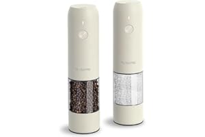 TLYSXPRO Juego de Molinillo Pimienta Eléctrico y Salero, Recargable por USB, Molinillo de Salero y Pimentero con Granulometría Ajustable, Salero y Pimentero Eléctrico, Luz LED (2 Piezas, Buttercream)