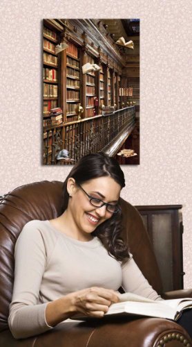 Magnettafel Bücherei – Märchenhafte Design Metall Magnetpinnwand 60×40 cm – Memoboard Pinnwand mit Motiv: Bücherregale Bibliothek – inkl. 8 Magnete Fliegende Bücher für Magnetwand – Original GUMA Magneticum® - 2