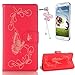 Produktbild Galaxy S7 Edge Leder Hülle,Samsung S7 Edge PU Laserschneidenn Schmetterling Ledertasche,Sunroyal Retro Elegant Schön Luxus Rot Butterfly Floral Flowers Blumen Muster Entwurf Book Type Slim Fit Soft Silikon Magnetverschluss Schutzhülle PU Leder Hülle Folio Klapp Etui Wallet Case Kunstleder Tasche Cover mit Standfunktion und Kartenfächer Tasche Wallet Case für Samsung Galaxy S7 Edge mit Free Displayschutzfolie und Bling Diamant Anti Staub Schutz Stecker Stöpsel-Red