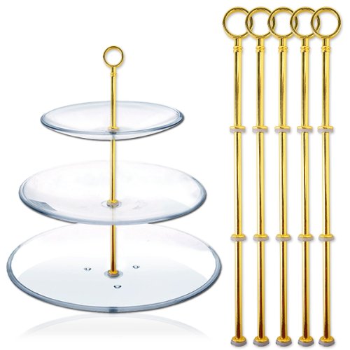 5 Set golden Metallstange Mittellochausstech 2 bis 3 Etage für Hochzeitstorte Etagere Tortenständer Tortenhalter Torten - 3