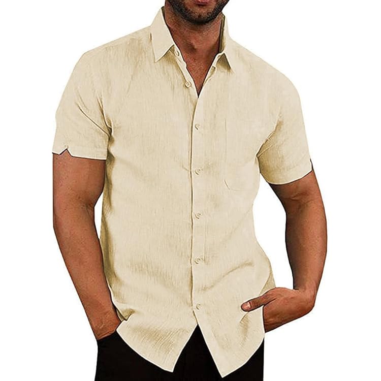COOFANDY Linnen hemd, heren overhemd, korte mouwen, button-down, regular fit, vrijetijdshemden, zomer, strand, linnen shirt, donkergrijsblauw, XL