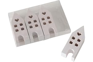 RiloStore 4er Set Deko Haus Aufsteller b680 Holzhaus Shabby Chic Dekohaus Set 7cm weiß Häuser Winterdeko Raumdeko Holzhäuser
