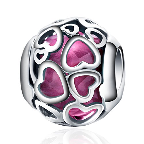 (Cerise) - Cerise Encased in Love Charm 925 Sterling Silver Charms Pandora European Bracelets Compatible
