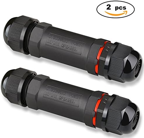 2-Pack Cable Connector Sleeve, Sel Natural Waterproof Junction Box IP68 Cable Connector External Sleeve Coupler Ø 1mm-13mm ( 3-Pole, Black, PVC)