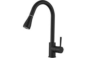 Heable Kitchen Sink Mixer Tap with Pull Down Sprayer Matte Black, Single Handle High Arc Pull Out Kitchen Taps, Single Level Solid Brass Kitchen Faucet with UK Standard Fittings