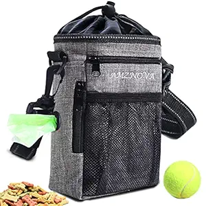 AMZNOVA Dog Treat Pouch, Lightweight & Portable Dog Walking Treat Bag to Carry Toys, Kibble, Treats, Heather Grey