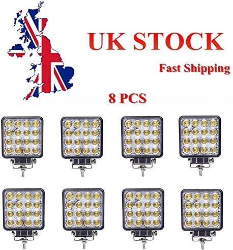 Topautolight 8Pcs Square 48W Epistar LED Work Lights Flood Beam Offroad Driving Fog Lamp