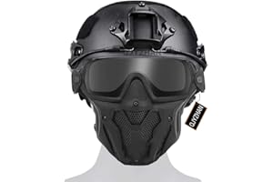 QJYZHAN Casque Rapide De Style PJ Et Masque Intégral Airsoft Lunettes Anti-Buée Amovibles Mini Ventilateur D'extraction avec Ensemble Combiné De lentilles Interchangeables