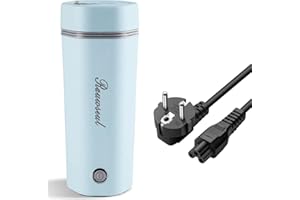 RAUWSEUL Bollitore elettrico da viaggio, mini tazza riscaldante portatile 450 ml, mini tazza riscaldante interna in acciaio inox 1304, chiusura automatica (blu)