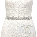 Artículo hecho a mano SWEETV Boda Vestido Faja Cintura Cinturón Cinta de Raso de Brillantes Diamantes de Imitación de Novia para Mujer, Plateado