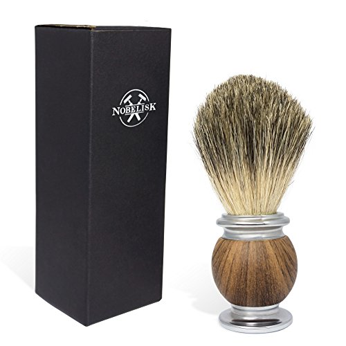 Nobelisk Premium Rasierpinsel aus Dachshaar mit hochwertigem Griff Zink-Eisenlegierung | Rasierpinsel aus Echthaar (Braun) - 2
