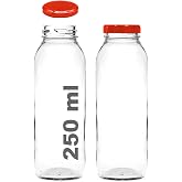 250 ml Şeffaf Hale Cam Şişe, Kırmızı Metal Kapaklı, Meyve Suyu ve İ&ccedil;ecekler i&ccedil;in, 250 cc, Yerli &Uuml;retim, 6 Adet