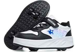 Mateju Scarpe con Rotelle per Bambini, Scarpe da Skateboard Sportive all'aperto 2 in 1 con 4 Ruote Rimovibili, Scarpe da Ginnastica Stella Lucide Pattini Unisex Sneakers Moda