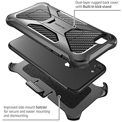 iPhone 7 Case, iPhone 8 Case, i-Blason Transformer [Kickstand] Apple iPhone 7 / iPhone 8 [Heavy Duty] [Dual Layer] Combo Holster Cover case with [Locking Belt Swivel Clip] (Black)