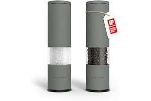 LARS NYSØM Salt and Pepper Grinder Set Manual, Stainless Steel Salt and Pepper Mills with Adjustable Ceramic Grinder I Design Spice Shakers (Ash Gray)