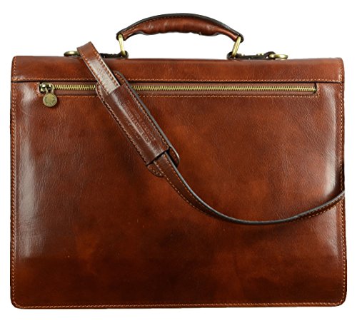 Brown Hand-Crafted Leather Briefcase For Men 15 inch Laptop Bag Shoulder Bag Portfolio Business Bag Attache - Time Resistance