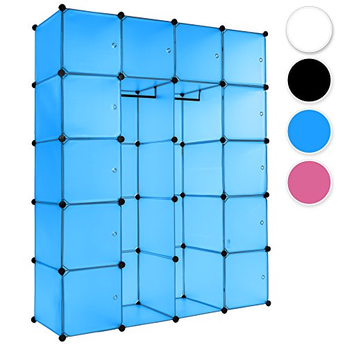 TecTake XXL Steckregal Kleiderschrank Schrank Regal Kunststoff mit Kleiderstange 147x47x183cm - diverse Farben - (Blau | Nr. 402088)