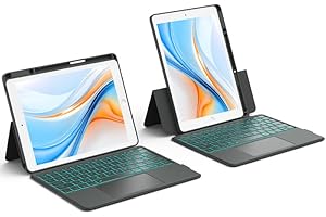 CHESONA Teclado iPad 9 Generacion, Backstand Rugged Teclado iPad 10.2 9/8/7 Gen. con Touchpad, Soporte Ajustable 15°-180°, 7 Colores Retroiluminados, Magnética Extraíble Funda, Gris