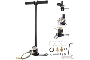 AUTOFU 3 Stage Stirrup Pump Hand Pump,4500PSI High Pressure Air Gun Rifle Filling Pump for PCP Cylinder Airgun, Scuba Tank, Cars,Road Mountain Bikes,Paintball,Bleed valve,Portable Hand Tire Floor Pump