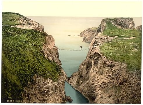 Victorian View of Rope Bridge, Carrick-a-Rede, County Antrim, Belfast, Ireland, Large A3 size 41 by 28 cm Canvas Textured Fine Art Paper Photo Print