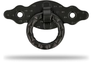 Amig - Maniglie Per Mobili Orizzontale - Modello 1000 - Acciaio - Ferramenta Rustica - 80x28x1,5 mm - Con Anello e Placca Puntinata - Finitura: Nera