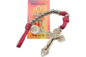 Westmon Works St Michael Rosary Chaplet Set Durable Paracord with Hematite Beads and Crucifix with a Saint Prayer Card, Metal, No Gemstone