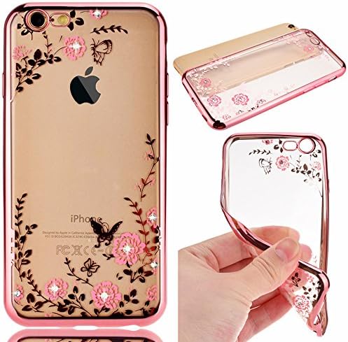 For iPhone 8 / iPhone 7 Case, Happy360 Shockproof Flowers Crystal Bumper Bling Silicone TPU Gel Protective Clear Rubber Soft Back Case Cover for iPhone 8 / iPhone 7, Rose Gold Pink