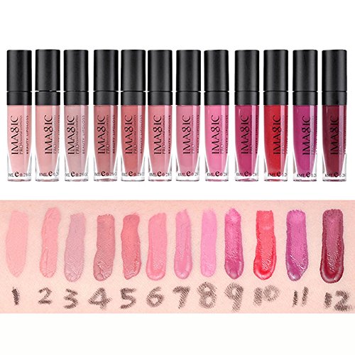 IMAGIC Lipgloss Set 12x Lipglosse Palette Lippenstift Lipstick, Wasserfest, Matt #01- #12 - 2
