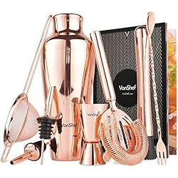 VonShef Service à Cocktail Parisien 9 accessoires Couleur Cuivre - Coffret cadeau et livret de recettes inclus