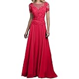 DressyMe Women's Chiffon A-Line Long Party Dress Prom Gown with Short Sleeves