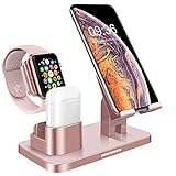 iWatch Docking Station: Besondere Aussparungen für Ladegerät und -kabel verhindern ein Scheuern an der Uhr, so dass man nur noch iWatch, Airpods und iPhone sieht, ohne Kabelsalat auf seinem Schreibtisch, Nachttisch usw.