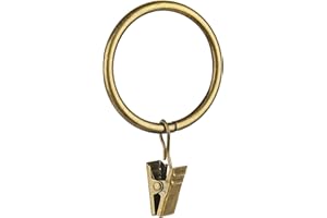 YRHROL 40 Pcs Curtain Rings for Curtain Rod,Antique Brass Metal Curtain Ring with Clips,Decorative Drapery Interior Diameter Curtain Rod Clips Hangers for Bathroom, Living and Guest Room (2inch)