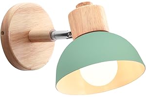 iDEGU Lampada da Parete Retrò Vintage Applique da Parete Interno in Metallo e Legno Moderne Lampada a Muro Orientabile E27 Luce da Camera da Letto Soggiorno (1 Pezzo, Verde)