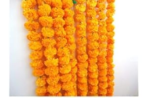 ‎ESTATIONERYHOUSE Estationeryhouse Ringelblumengirlanden Hellorange 5 Stück ca. 1,5 m Hochzeit Dekoration Mehndi Party Kunstblume Girlande