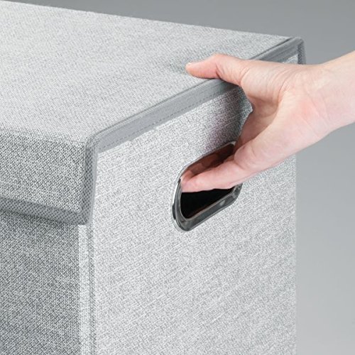 mDesign Wäschetruhe – Design Wäschekorb für Kinderzimmer, Bad oder Schlafzimmer – faltbar im Jute-Look mit zwei Fächern – grau - 4