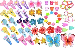 Rose petals 63 Pcs/Set Baby Hair Clips for Girls Baby Hair Clips pin Elastics Ponytail Holder for Baby Girl Hair Accessories with Gift Box Flower Shaped Mix Style Tic Tac