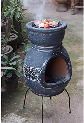 Mexico Trade Center 8880GRS Maya Mexican Stone Top-B.B.Q. Chimenea with Bag, Grey, Small
