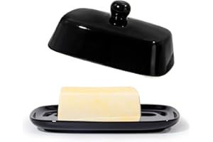 Theo&Cleo Burriera – campana per burro di alta qualità in ceramica – Piatto per burro per tutti i tipi di burro (250 g) – Ciotola per burro in porcellana (nero)