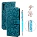 Produktbild ToneSun Hülle Case für Samsung Glaxy A7 2018, Leder Filp Wallet Handyhülle Flipcase: Sonnenblume Multifunktionale Tasche Cover Brieftasche Schutzhülle in Blau + Stöpsel + Stylus