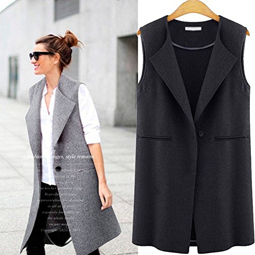 YQ18 2015 The New Sleeveless Lapel Maga Slim Thin section Coat (S, BLACK)