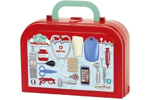 Jouets Ecoiffier - 251 - La valisette docteur luxe pour enfants - Médical - Jeu d'imitation - 17 pièces - Dès 18 mois - Fabriqué en France
