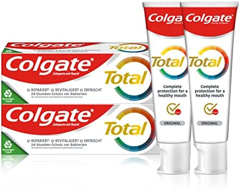 Colgate Dentifricio Total Original 2 x 75 ml - Pulizia dei denti per una bocca sana e 12 ore di protezione proattiva* - pulisce denti, gengive, guance e lingua