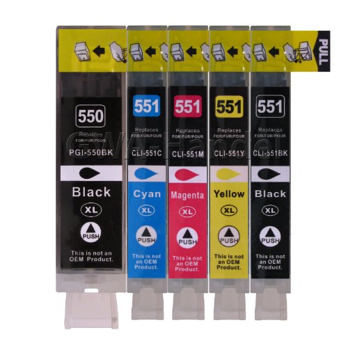 20 Druckerpatronen für Canon mit Chip, ersetzt PGI-550BK schwarz, CLI-551BK schwarz, CLI-551C cyan, CLI-551M rot, CLI-551Y gelb