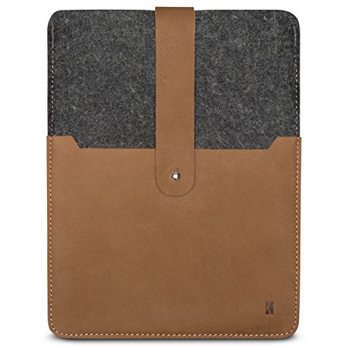 KANVASA iPad Pro 9.7 / iPad / iPad Air 2 Filztasche "Woods" - Edle Leder Filz Hülle Grau Braun - Vintage Tasche Case Sleeve Ledertasche für Apple iPad Pro 9.7 Zoll - Wollfilz & Echtleder Schutzhülle