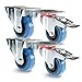 Produktbild PRIOstahl TR-Set-18 Blue Wheels | 4 Stück | Transportrollen 100mm Lenkrolle mit Bremse / 2 X Bockrolle | Möbelrolle | für Werkbank | Apparaterollen